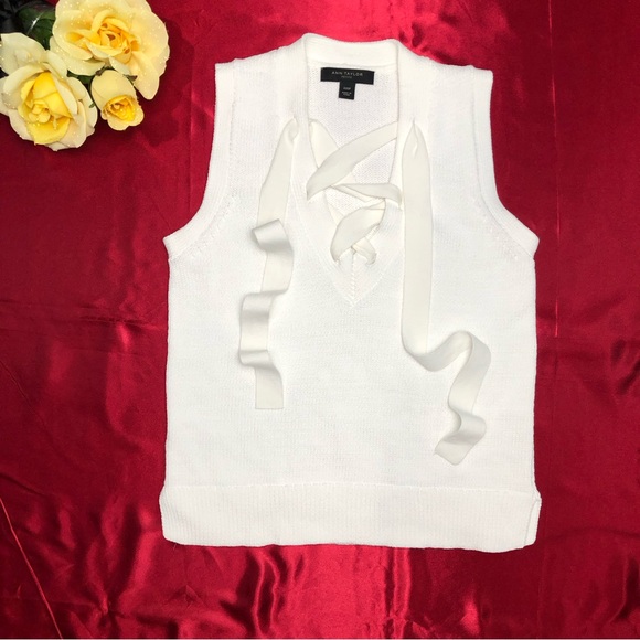 Ann Taylor White Lace Up Sweater Tank Top - Picture 2 of 7